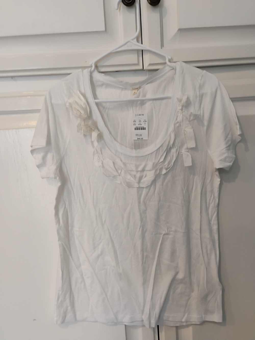 J. Crew White Ruffle Scoop Neck Tee